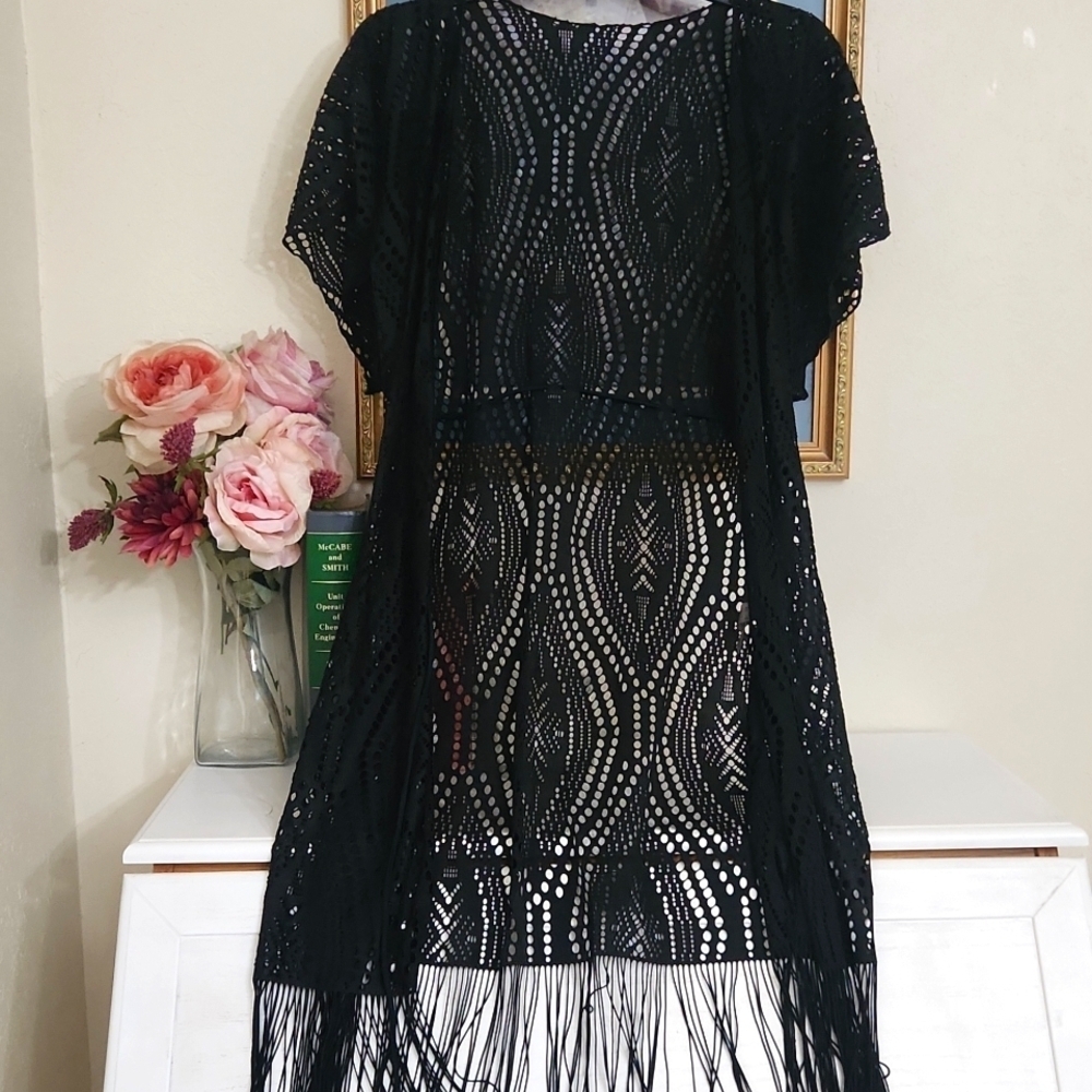 Black Swim Cover-Up Beach Sexy Cruise Pool Party Large - Picture 2 of 6